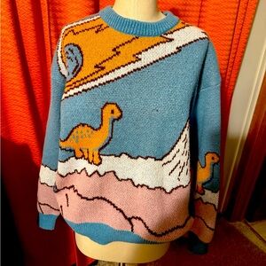 Dinosaur Pattern Blue and Pink Sweater